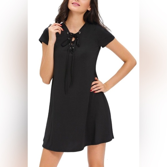 Garage, size S, black tshirt dress, corset front tie up, short sleeve, mini - Picture 1 of 8